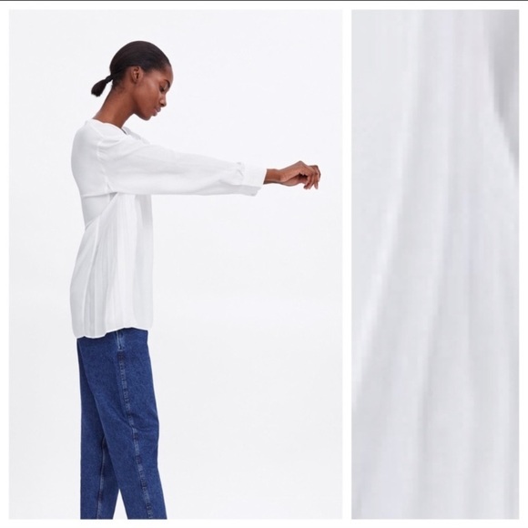 NWT. Zara White Blouse with Sides Pleats. Size M. - Picture 3 of 15